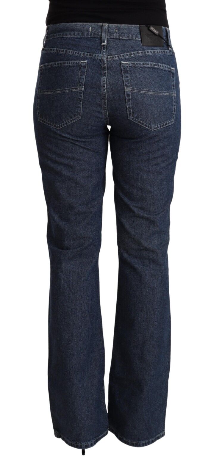 GF Ferre Blue Cotton Mid Waist Flared Denim Jeans - Fizigo