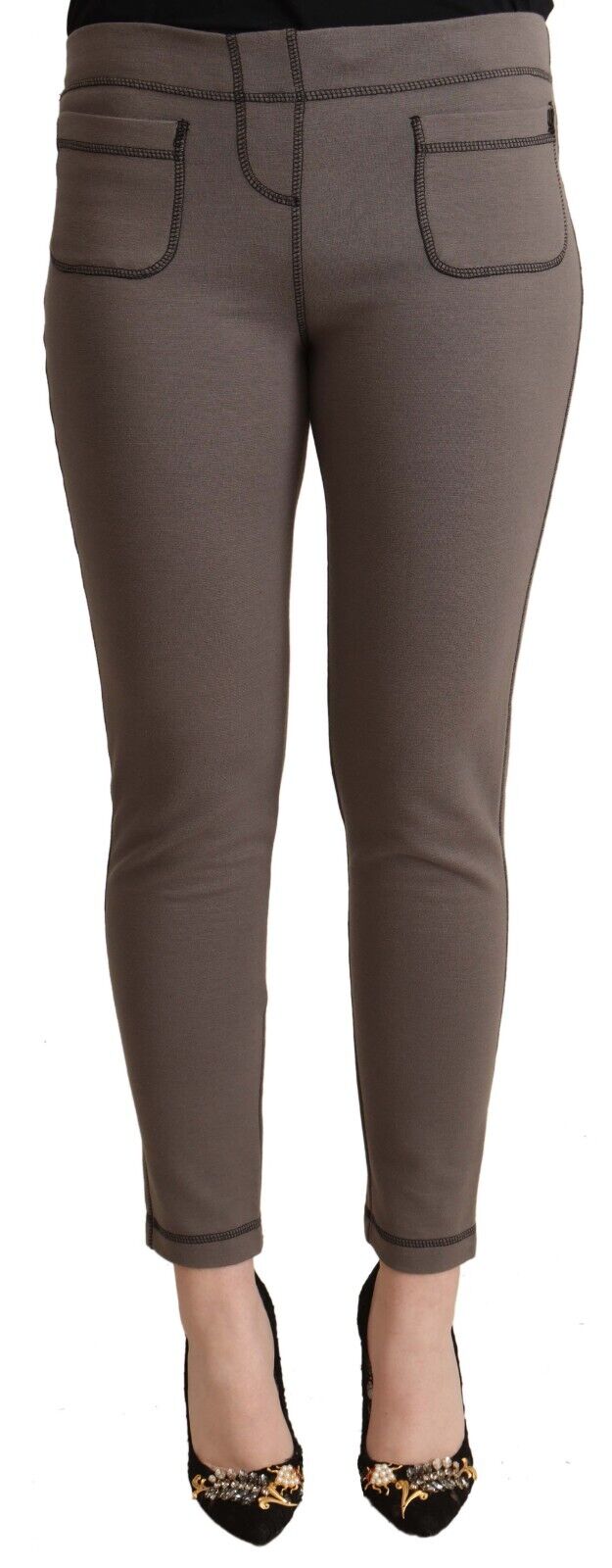 John Galliano Gray Cotton Mid Waist Stretch Leggings Cropped Pants - Fizigo