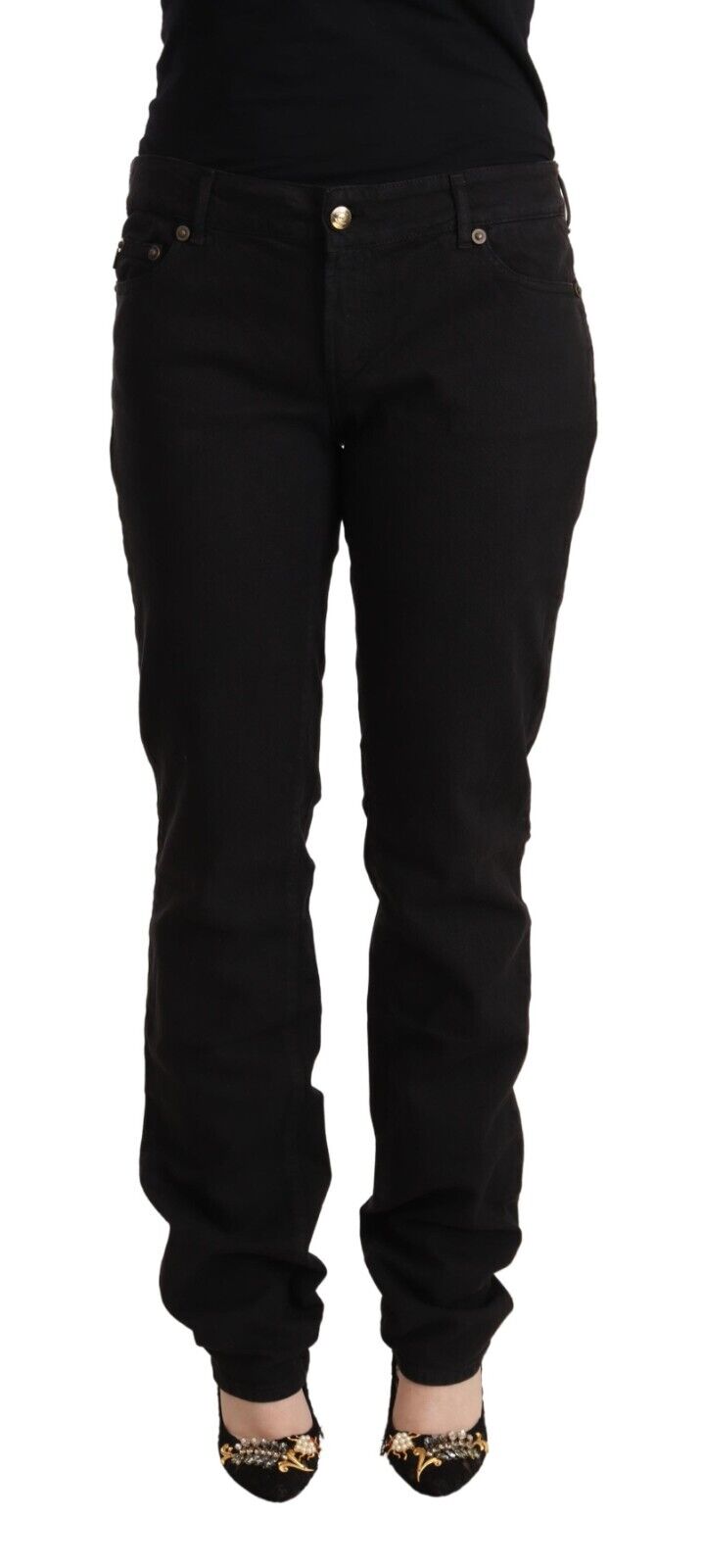 Just Cavalli Black Mid Waist Denim Cotton Skinny Jeans - Fizigo