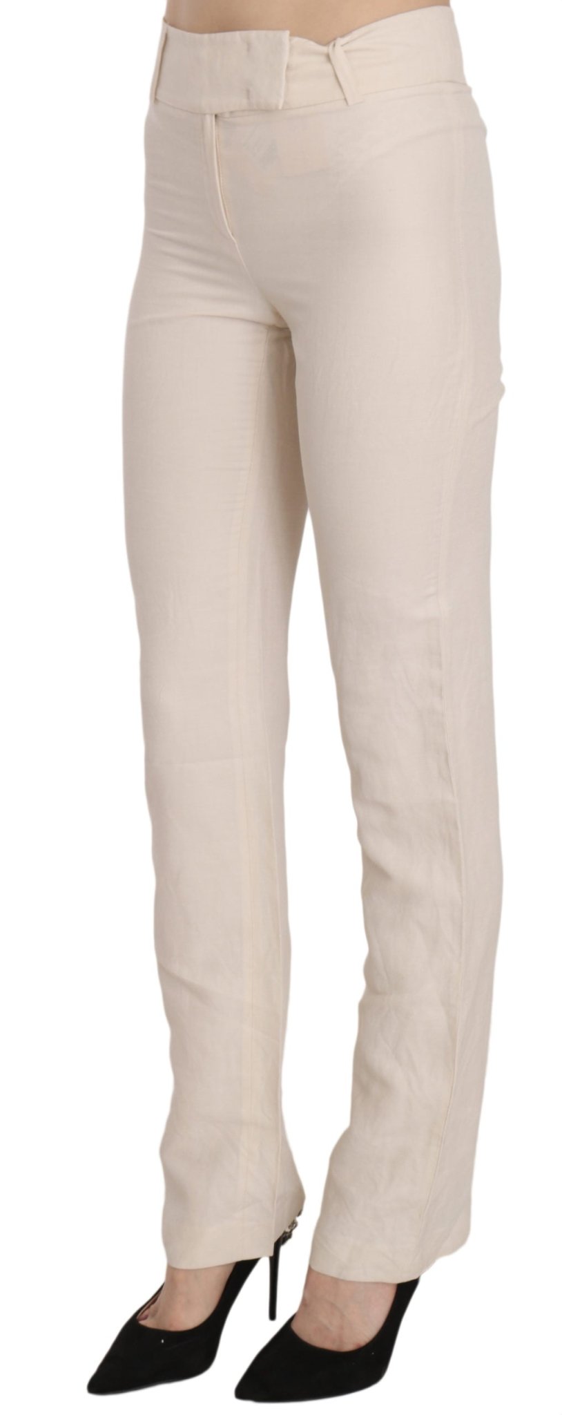 LAUREL White High Waist Silk Blend Flared Dress Trousers Pants - Fizigo