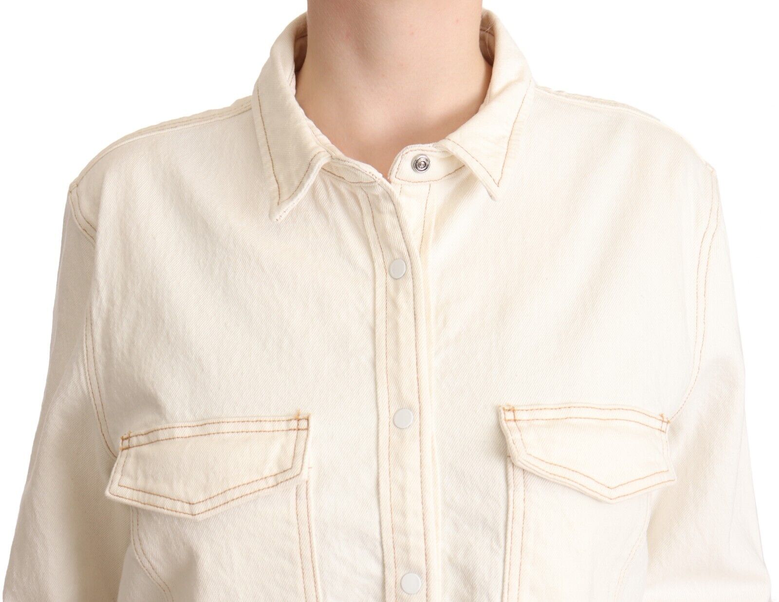 Levi's White Cotton Collared Long Sleeves Button Down Polo Top - Fizigo