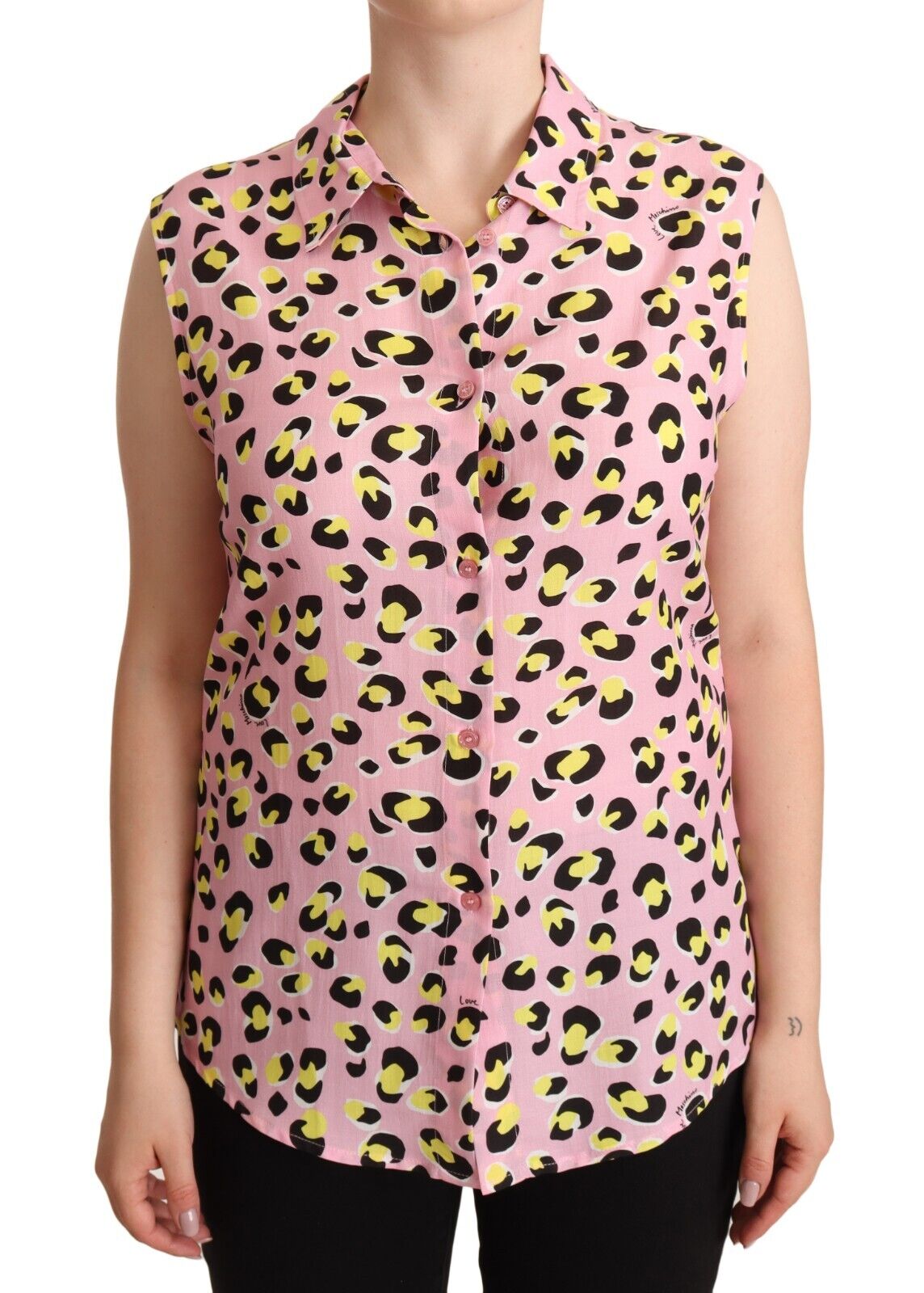 Love Moschino Pink Leopard Print Sleeveless Collared Polo Top - Fizigo