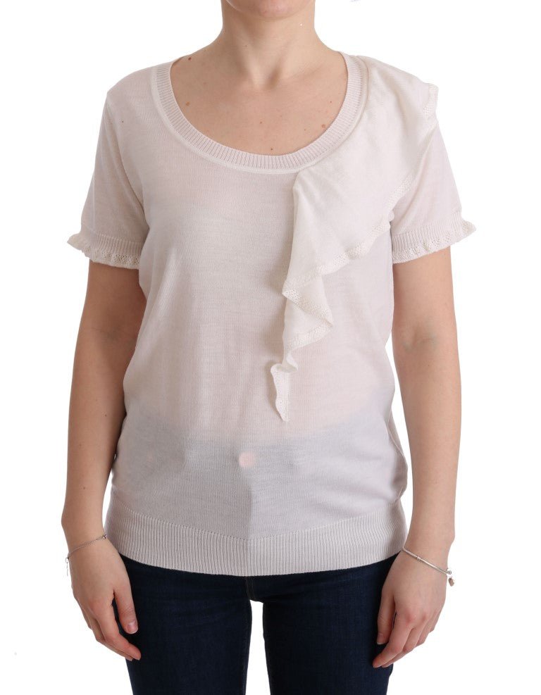 MARGHI LO' White 100% Lana Wool Top Blouse T-shirt - Fizigo