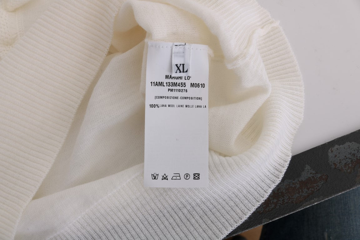 MARGHI LO' White 100% Lana Wool Top Blouse T-shirt - Fizigo