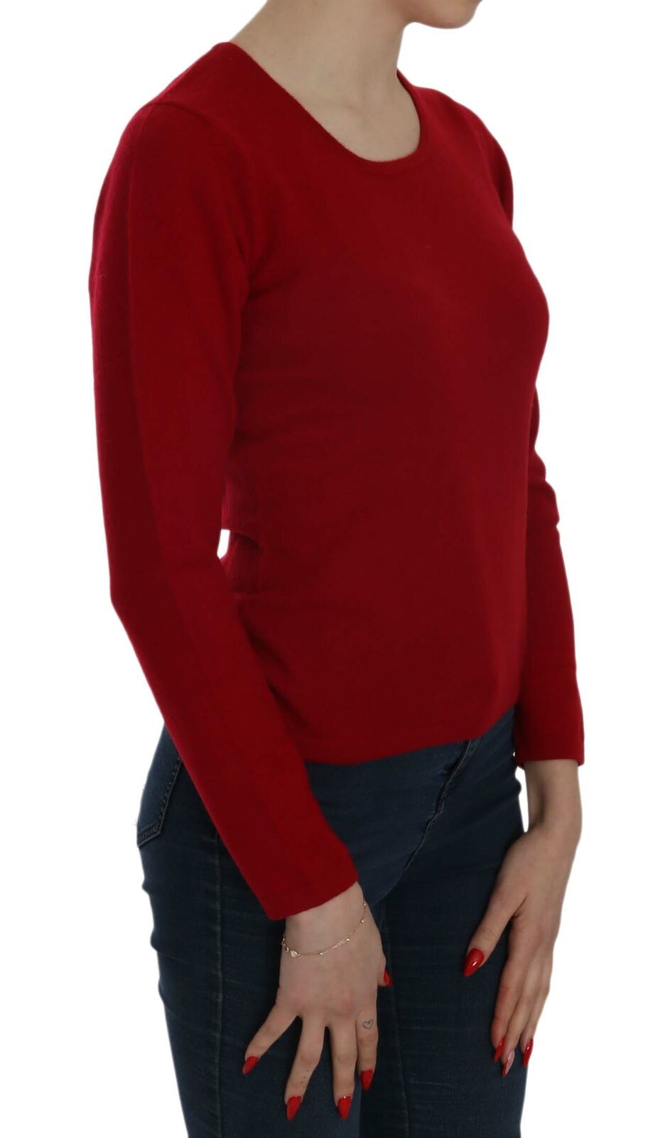 MILA SCHÖN Red Round Neck Pullover Cashmere Sweater - Fizigo