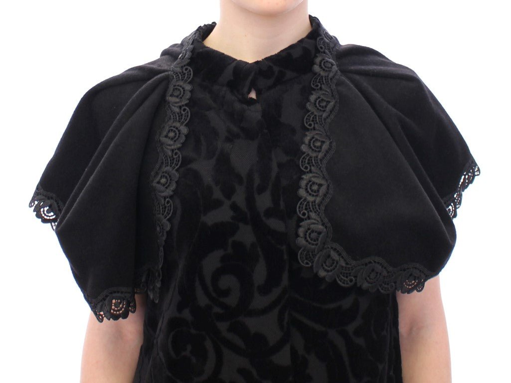 NOEMI ALEMÁN Black Cotton Brocade Long Cape Coat Jacket - Fizigo