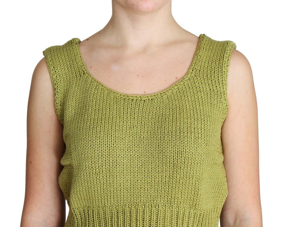 PINK MEMORIES Green Cotton Blend Knitted Sleeveless Sweater - Fizigo