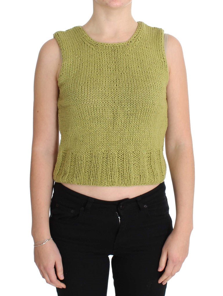 PINK MEMORIES Green Cotton Blend Knitted Sleeveless Sweater - Fizigo