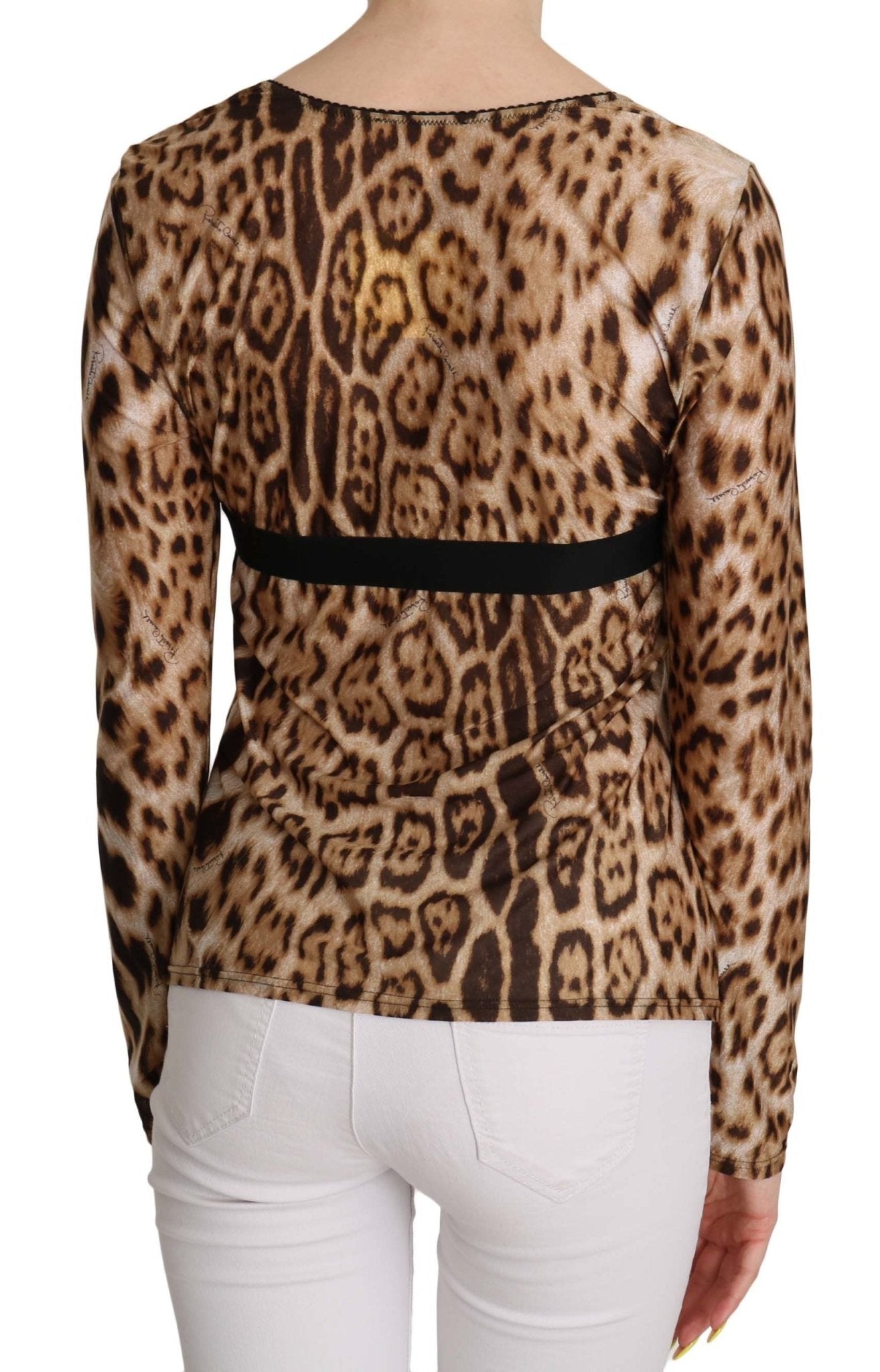 Roberto Cavalli Brown Round Neck Leopard Women Top Blouse - Fizigo