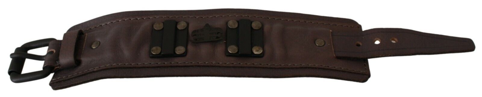 Scervino Street Brown Leather Branded Wide Buckle Closure Bracelet - Fizigo