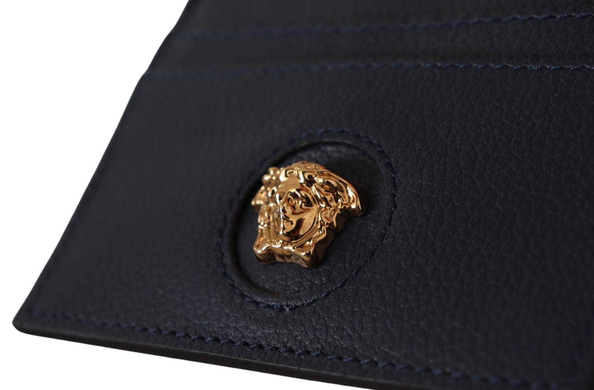 Versace Navy Blue Calf Leather Card Holder Wallet - Fizigo